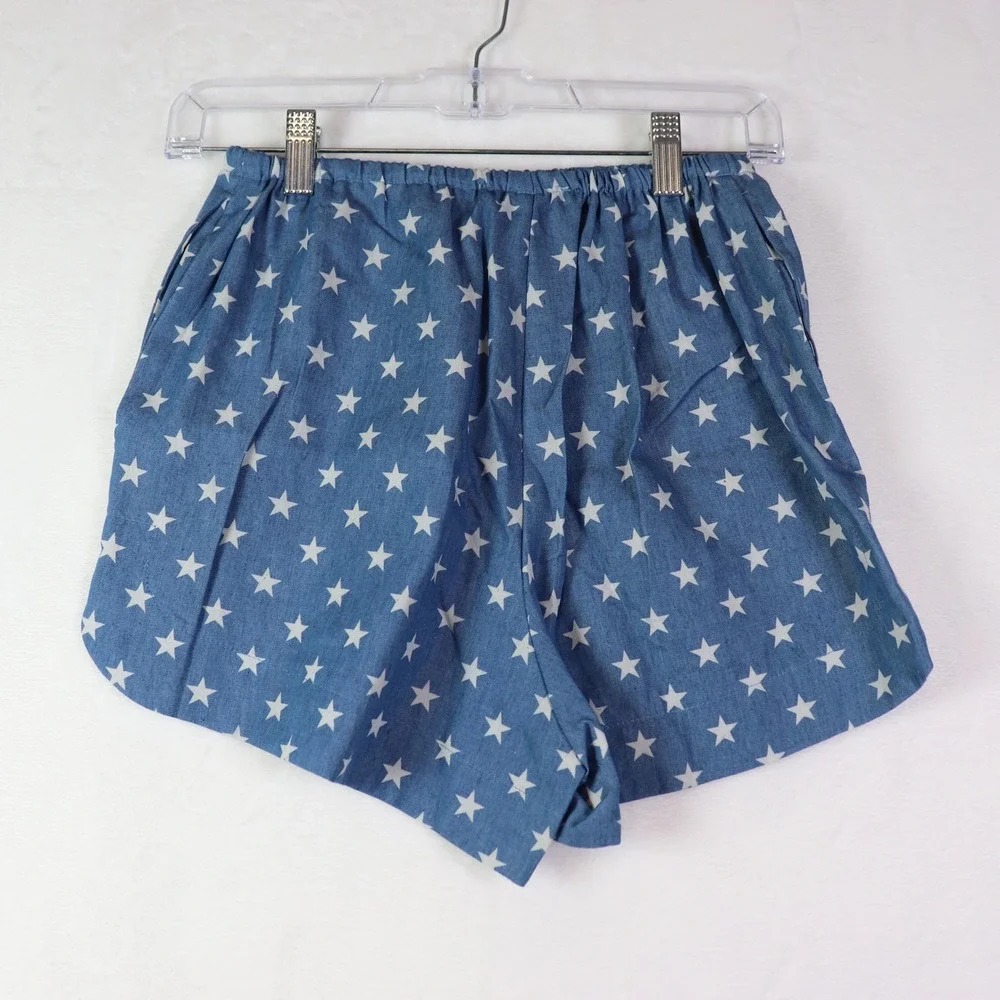 SHE + SKY Light Blue Star Print Drawstring Shorts, Size‎ S